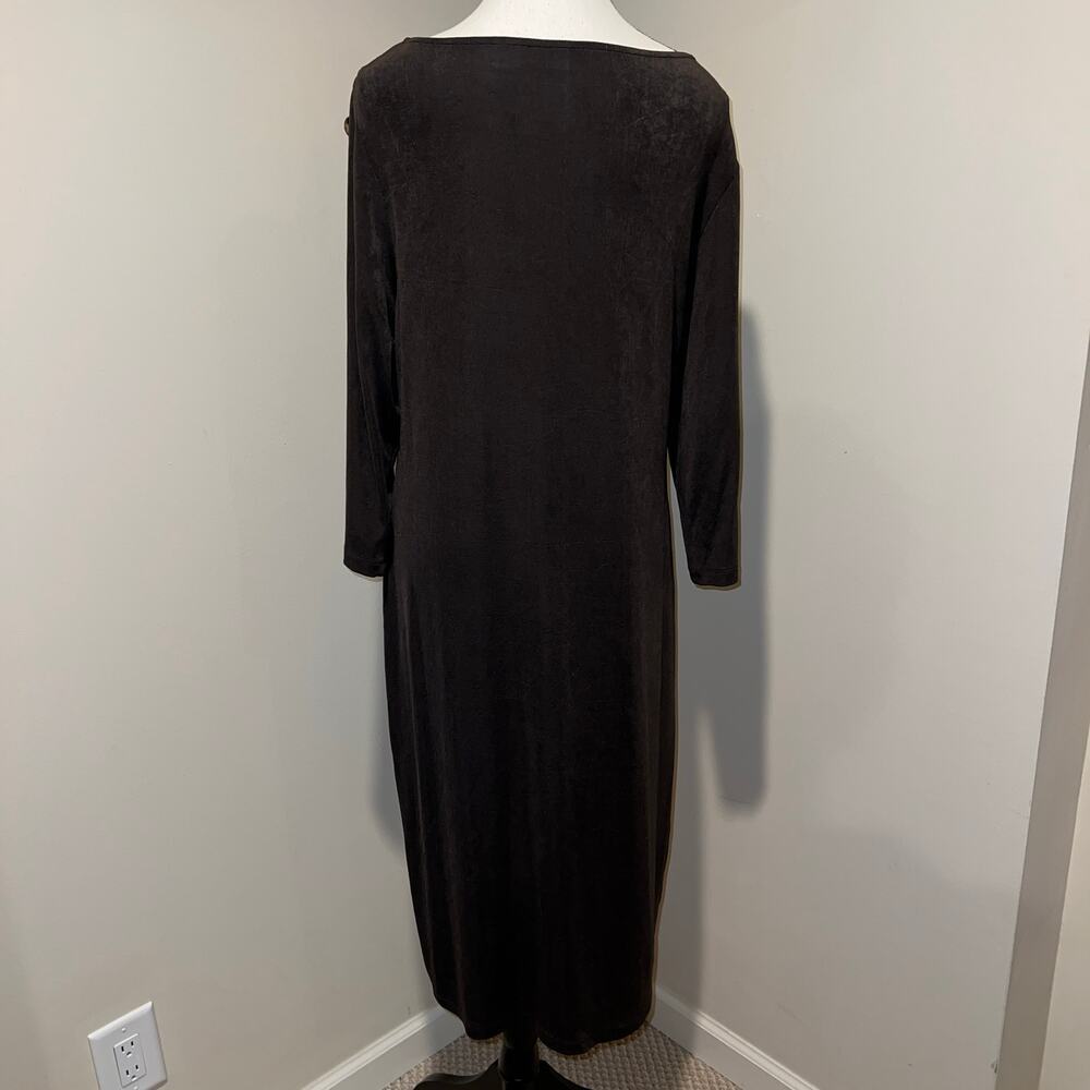 Chico's Travelers Brown Stretch Shift Dress No Wrinkle Size 12/14 (Chico's 2) - Picture 5 of 14
